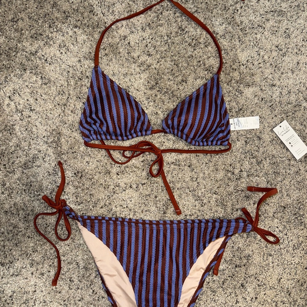 Striped Bikini Set in Blue and Brown